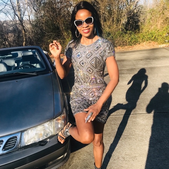 COLLETTE DINNIGAN Heavy BEADED Rhinestone DRESS 1 - Picture 1 of 8